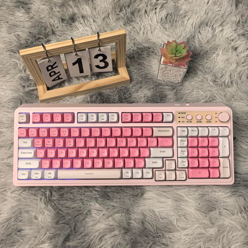 AULA S99 Key Keyboard, Tri-Mode Bluetooth/2.4Ghz/Usb-C Cute Creamy Gaming Keyboard with Number Pad RGB Backlit, Media Knob Custom Mechanical Feel Computer Keyboard for MAC Xbox PC Gamer - Purple