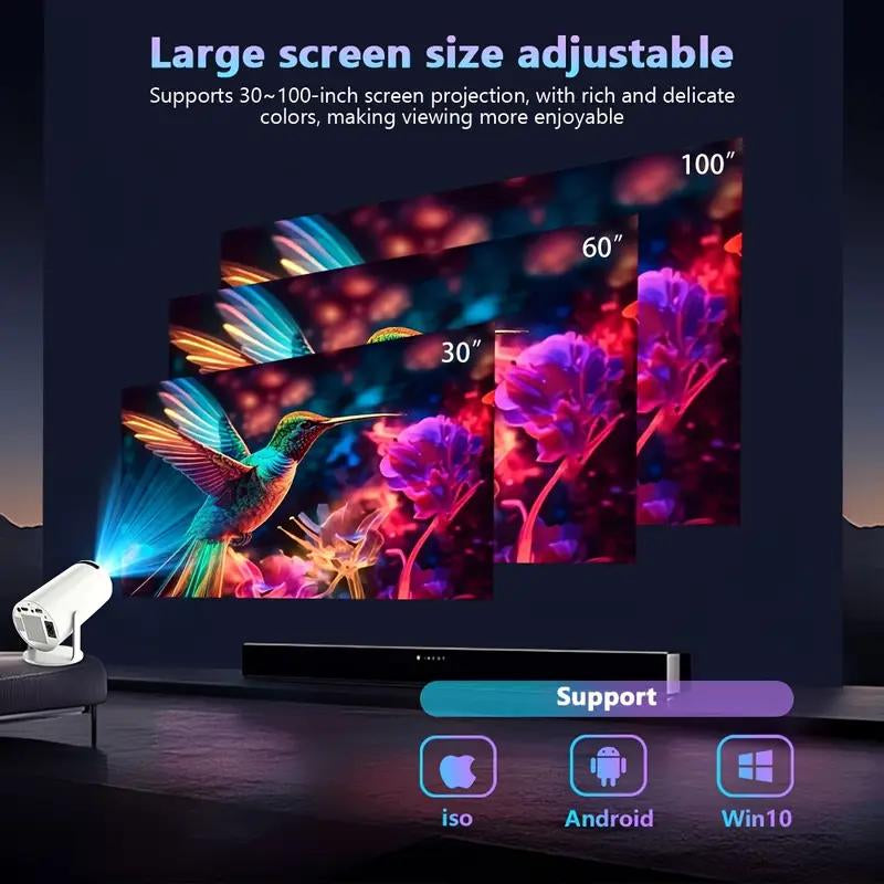 Portable Projector 2.4/5G Wifi 360° HD LED 200 Inch Screen Built-In Speaker Multifunctional Projector