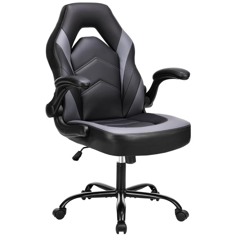 【Deal】Ergonomic Gaming Computer Chair with Footrest, PU Leather Recliner with Headrest, Fixed up Armrest, Height Adjustable with 360° Swivel