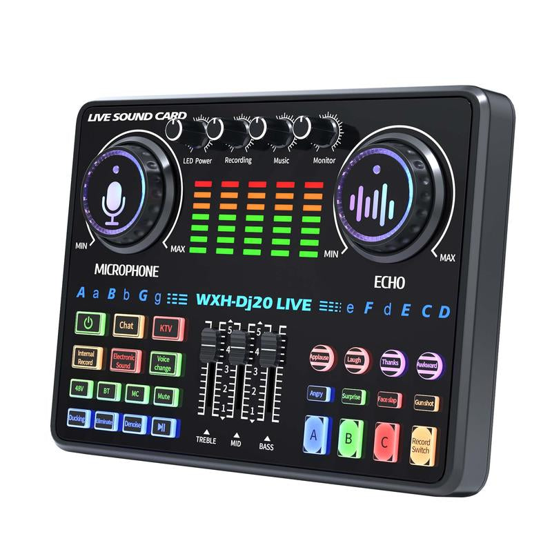 Portable Dj20 Live Sound Card + K20 48V Condenser Microphone Kit Kit Studio Mixer Live Broadcast 16 Sound Effects Recording Mixer