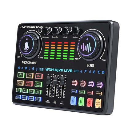 Portable Dj20 Live Sound Card + K20 48V Condenser Microphone Kit Kit Studio Mixer Live Broadcast 16 Sound Effects Recording Mixer