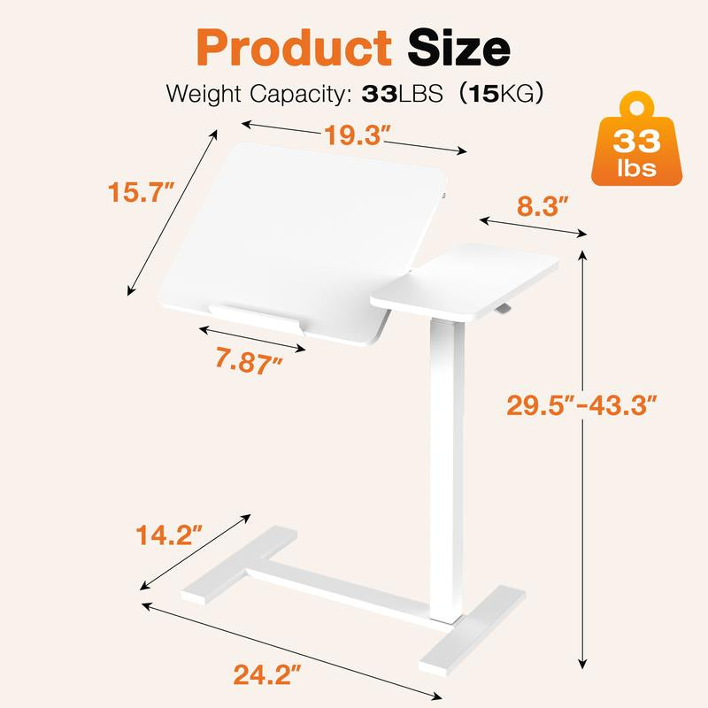 【Deal】Overbed Bedside Table with Wheels, Mobile Standing Stand up Rolling Laptop PC, Adjustable Height Tray, Side Computer Workstation for Home Use