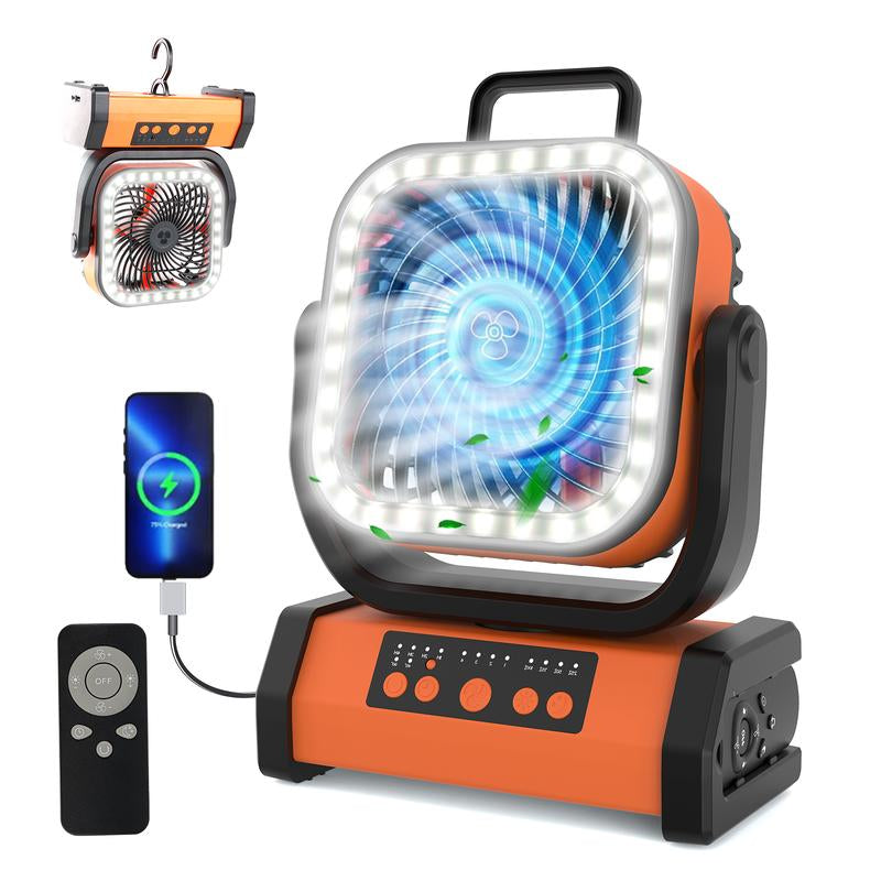 30,000Mah Rechargeable Camping Fan with LED Light, Portable Multi-Functional Fan, 4-Speed Wind Speed Adjustment, Remote Control, 270° Wind Direction Adjustment, Suitable for Indoor, Outdoor, Tent, Travel, Etc.