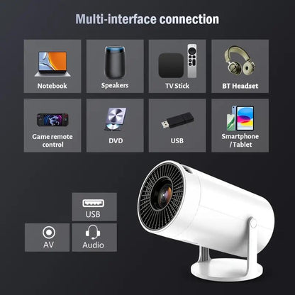 Portable Projector 2.4/5G Wifi 360° HD LED 200 Inch Screen Built-In Speaker Multifunctional Projector