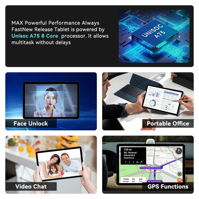 Android 15 10.1-Inch Tablet.128 GB ROM and 12GB RAM (1TB Expand).Unisoc A75 8 Core Cpu.1280X800 IPS .BT 5.0, Wifi . Face Unlocked.Widevine L1.Tablet with Keyboard.Stand.Case, Mouse, Stylus.Otg and Protector,April Restock Campaign,For Mother'S Day