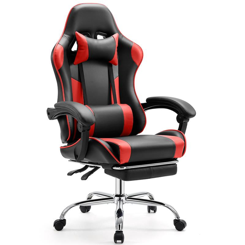【Deal】Ergonomic Gaming Computer Chair with Footrest, PU Leather Recliner with Headrest, Fixed up Armrest, Height Adjustable with 360° Swivel