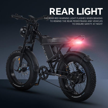 DRIFT.SLIDE 1500W Peak Power Electric Bike for Adults, 28 MPH 60 Miles Electric Moped Style Bike, 48V 20.8 Ah UL 2849 Removable Battery, 7 Speed 20" All Terrain Fat Tire Ebike (J1) Bicycle Light