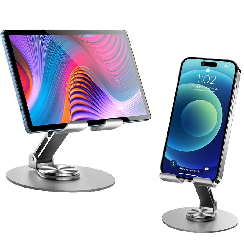 Adjustable Cell Phone Stand for Desk with Non-Slip Rubber, 360°Metal Phone Holder Smartphone Accessories Foldable/Folding Mount Alloy Aluminum Compact Portable Cellphone Mount, Saving Space