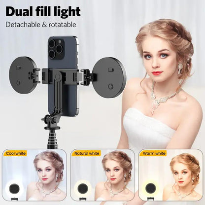 Selfie Stick, New 6-In-1 Wireless Selfie Stick with Lights, Extendable Selfie Stick Tripod with Remote Control (Pink, Dual Lights)