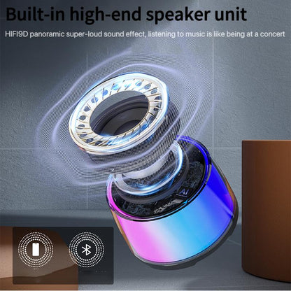 Wireless Induction Audio Bluetooth Speaker 5In1 Cellphone Holder USB Emergency Rechargeable (5000Mah) 360° Rotable Foldable Lift-Non-Slip Base, Portable Power Mobile Tablet Stand with Colorful Ambient Light Gifts for Friend, Family