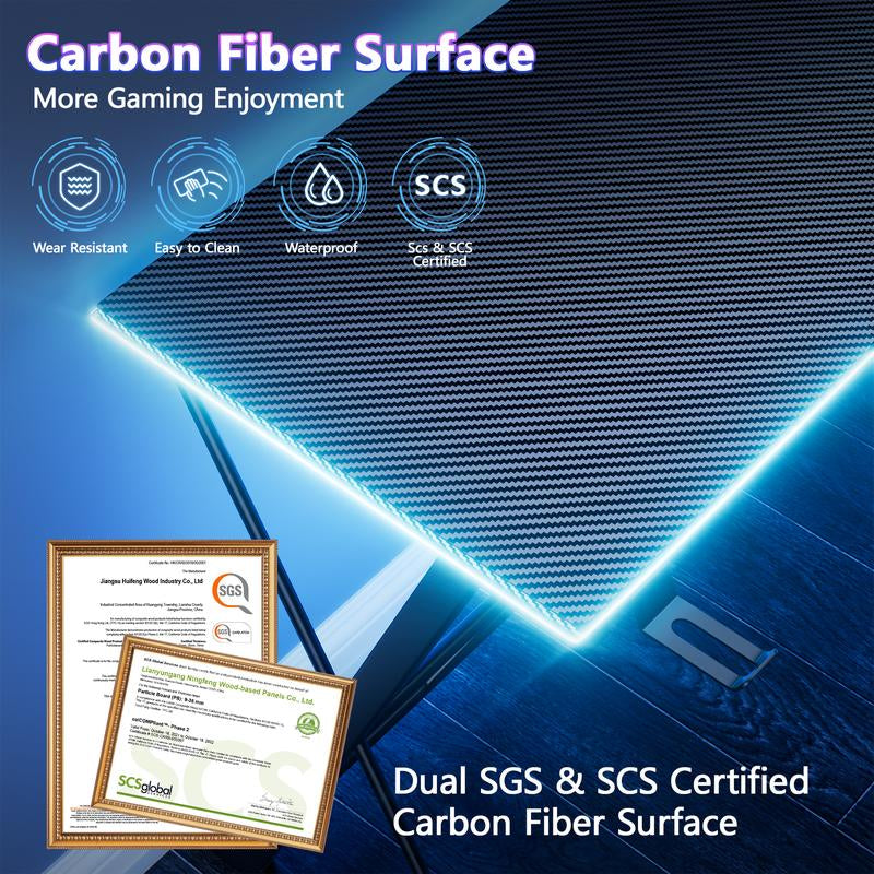 Mr IRONSTONE L Shaped Gaming Desk with Led Lights Corner Computer Desk,L Shaped Desk with Carbon Fiber Surface, Home Office Desks Writing Workstation with Large Monitor Stand, Easy to Assemble