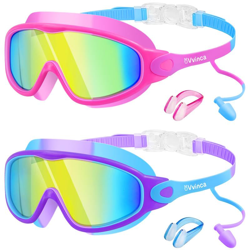 [Outdoorfun]Vvinca Pool Accessories-Swim Goggles, Kids Goggles with Earplugs& Nose Clip Wide View Anti-Fog/Uv Swimming Goggles for Age 3-14 Boys Girls