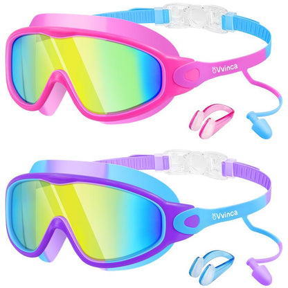[Outdoorfun]Vvinca Pool Accessories-Swim Goggles, Kids Goggles with Earplugs& Nose Clip Wide View Anti-Fog/Uv Swimming Goggles for Age 3-14 Boys Girls