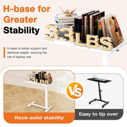 【Deal】Overbed Bedside Table with Wheels, Mobile Standing Stand up Rolling Laptop PC, Adjustable Height Tray, Side Computer Workstation for Home Use