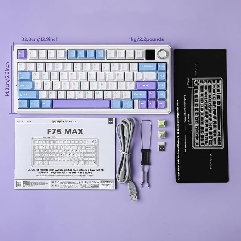 Aula F75 MAX Wireless Mechanical Keyboard with TFT Screen and Knob, Gasket Keyboard in 75% Layout, Hot Swappable Gaming Keyboard for Pc/Mac/Linux