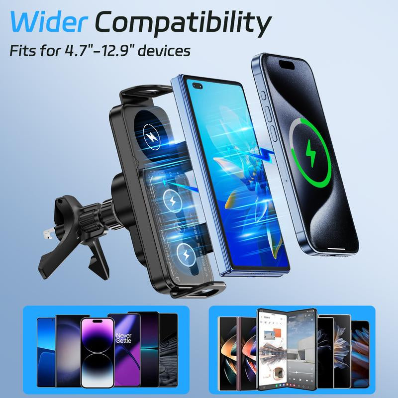Vehicle Automatic Phone Holder for Car , Folding Screen Phone/Tablet Stand 15W Wireless Charger, 90-Degree Rotation, Installed on Car Air Outlet/Center Console, Suitable for Samsung Galaxy Zfold6/5/4/3 Galaxy Z Fold/Notes Other Wireless Charging Phones