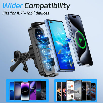 Vehicle Automatic Phone Holder for Car , Folding Screen Phone/Tablet Stand 15W Wireless Charger, 90-Degree Rotation, Installed on Car Air Outlet/Center Console, Suitable for Samsung Galaxy Zfold6/5/4/3 Galaxy Z Fold/Notes Other Wireless Charging Phones