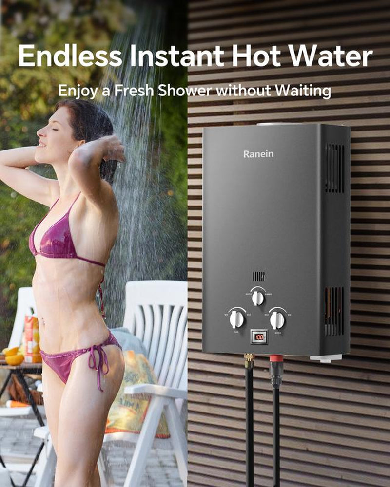Ranein 8L Tankless Water Heater, Propane Gas, Outdoor up to 2.11 GPM, 48,000 BTU On-Demand Instant Hot Water Heater