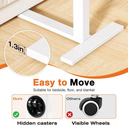 【Deal】Overbed Bedside Table with Wheels, Mobile Standing Stand up Rolling Laptop PC, Adjustable Height Tray, Side Computer Workstation for Home Use