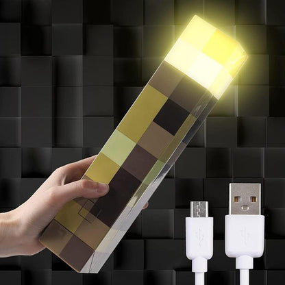 Light-Up Wall Torch -Pixel Brownstone Torch Lamp - USB Pluggable Night Lamp - Hand Held or Wall Mount Lighting