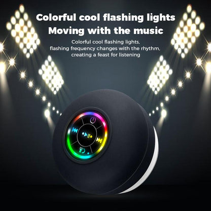 Waterproof Bluetooth Speaker with Suction Cup & LED Lights, 360° Bass Sound | Wireless Shower Speaker for Bath/Beach/Camping | Built-In Mic & Bluetooth 5.4 | Perfect Gift for Men/Women/Kids (Black)