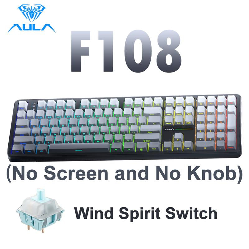 [New]Aula F108 Pro & F108 Full Size Wireless Mechanical Gaming Keyboard with Knob Smart Screen Num Pad Tri-Mode RGB Backlit Hot Swappable Customize Keyboard E-Sports Office Computer PC Accessories(F108Pro Red) Outdoorfun