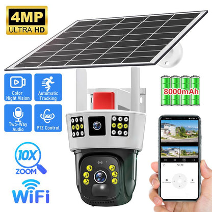 Outdoor Security Camera, 3-Lens Waterproof Camera, 6K 9MP, 10X Zoom, 360 PTZ Outdoor Wifi Camera,Fathersdaygift