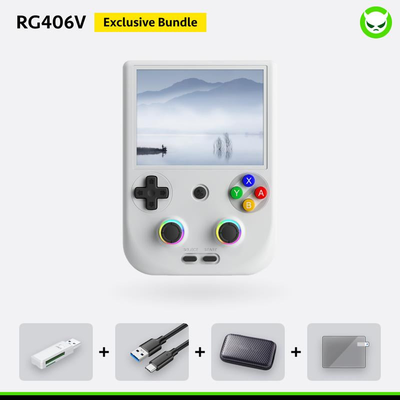 Anbernic RG406V Handheld Game Console【Buy 1 Get 1 Card Reader+1 Fancy Case+1 Screen Protector+1 Type-C Cable】Android 13 4-Inch IPS Touch Screen 960*720 Unisoc T820 Processor Bluetooth 3D Hall Joystick Ready to Play Gift Package