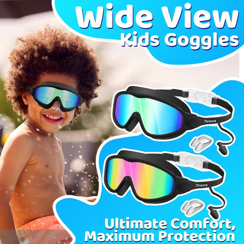 [Outdoorfun]Vvinca Pool Accessories-Swim Goggles, Kids Goggles with Earplugs& Nose Clip Wide View Anti-Fog/Uv Swimming Goggles for Age 3-14 Boys Girls