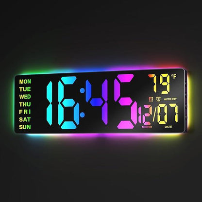 16.5" Large Digital Wall Clock with Remote Control, RGB Atmosphere Lights with 11 Scenes Mode, Dual Alarms with Big LED Display, Classroom, Game Decor Home Goods Auto Dst Adjustment