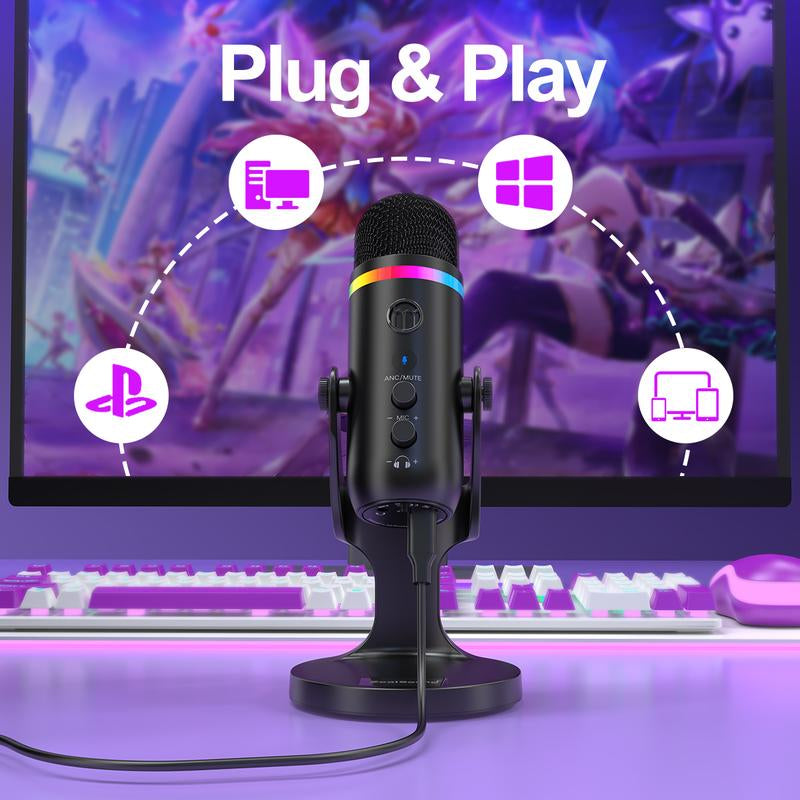 Zealsound USB Microphone,Noise Cancellation Condenser Mic with Touch Mute,Gain,Echo,Monitoring,Rgb Light for Iphone,Ipad,Streaming,Podcast,Twitch,Youtube,Discord,Pc,Computer,Ps4,Ps5,Mac,Gamerwave K66