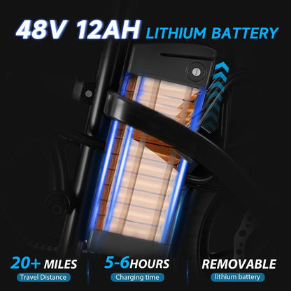 [Outdoorfun] 14Inch Folding Electric Bike 48V12Ah High Speed E Bike Air Tiresfront and Rear Disc Brake Design LED Range 32Miles Portable Electric Bicycle