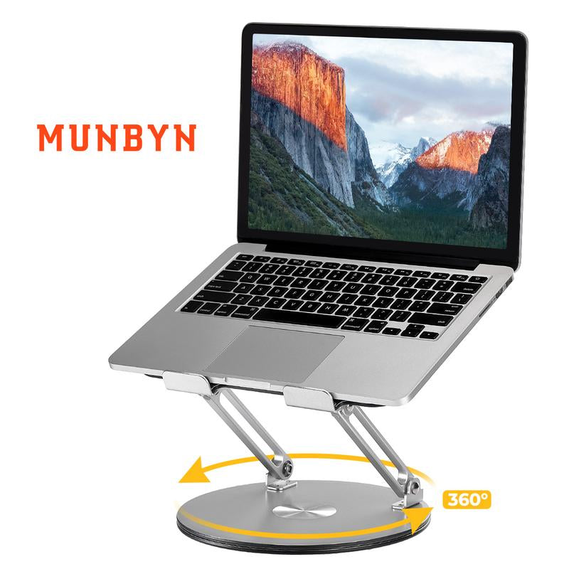【MUNBYN 360° Rotating Laptop Stand】Adjustable Foldable Aluminum Laptop Stand, 2-In-1 Multifunctional Laptop Stand Hub for Gaming Laptop & Mobile Stand,Gray