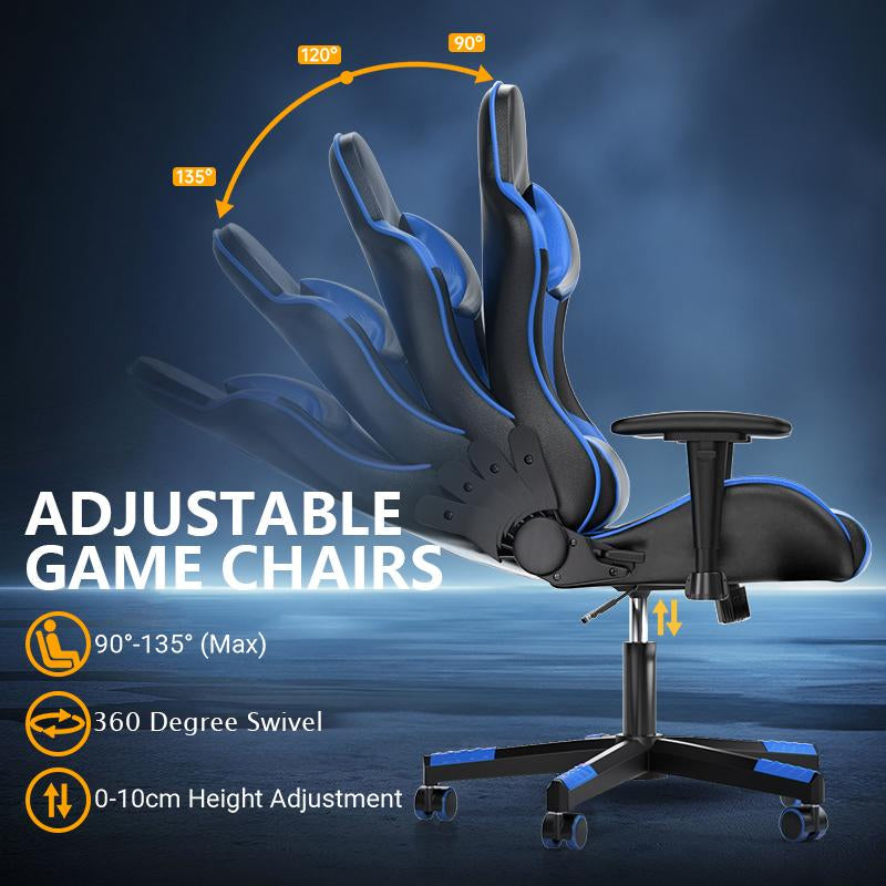 Gaming Chair Computer Chair with Leg Lumbar Support,Height Adjustable Gaming Chair with 360°Swivel Seat,Headrest for Office or Gaming,Ergonomic Design