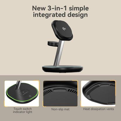 Energycell Qi2 3 in 1 Wireless Charging Station, Certified 15W Fast Wireless Charger for Iphone 16/15/15 Pro/14/13/12, Apple Watch, Airpods, Magnetic Charger for Iphone with Sleep Friendly Light