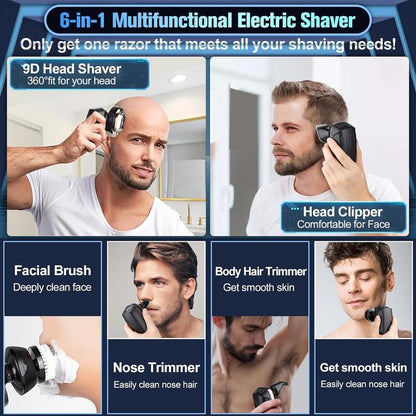 Upgraded 9D Bald Head Shaver for Men,6-In-1 Electric Razor with LED Display & Type-C Charging,360° Close Shave
