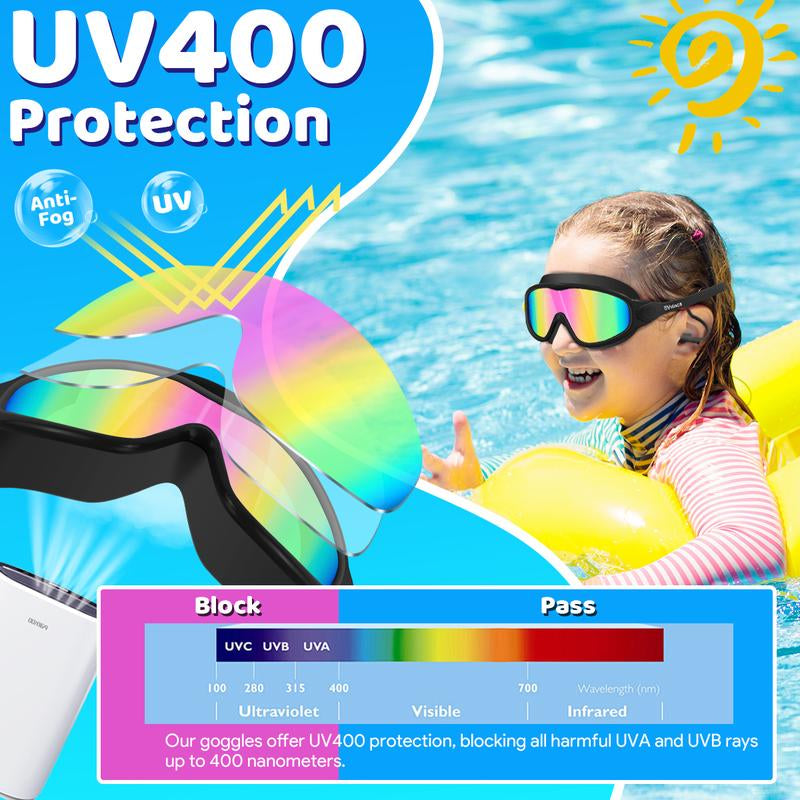 [Outdoorfun]Vvinca Pool Accessories-Swim Goggles, Kids Goggles with Earplugs& Nose Clip Wide View Anti-Fog/Uv Swimming Goggles for Age 3-14 Boys Girls