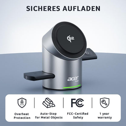 Acer 3 in 1 Charging Station for Apple, Qi2 15W Iphone Wireless Charging Station, Magsafe Charger Stand Iphone 16/15/14/13/12, Iwatch, Airpods ,Wireless Charger 33W Adapter, FCC Certified Futuristic Adjustable Electronic Magnetic Phone Charger from Future