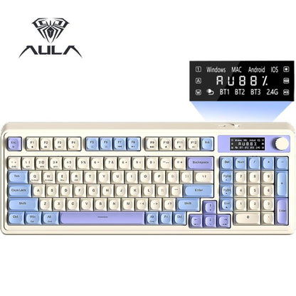 AULA S99 Key Keyboard, Tri-Mode Bluetooth/2.4Ghz/Usb-C Cute Creamy Gaming Keyboard with Number Pad RGB Backlit, Media Knob Custom Mechanical Feel Computer Keyboard for MAC Xbox PC Gamer - Purple