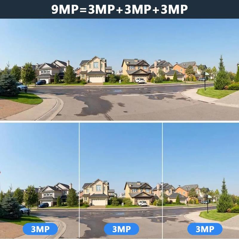 Outdoor Security Camera, 3-Lens Waterproof Camera, 6K 9MP, 10X Zoom, 360 PTZ Outdoor Wifi Camera,Fathersdaygift