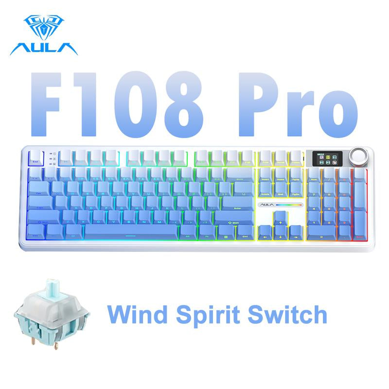 [New]Aula F108 Pro & F108 Full Size Wireless Mechanical Gaming Keyboard with Knob Smart Screen Num Pad Tri-Mode RGB Backlit Hot Swappable Customize Keyboard E-Sports Office Computer PC Accessories(F108Pro Red) Outdoorfun