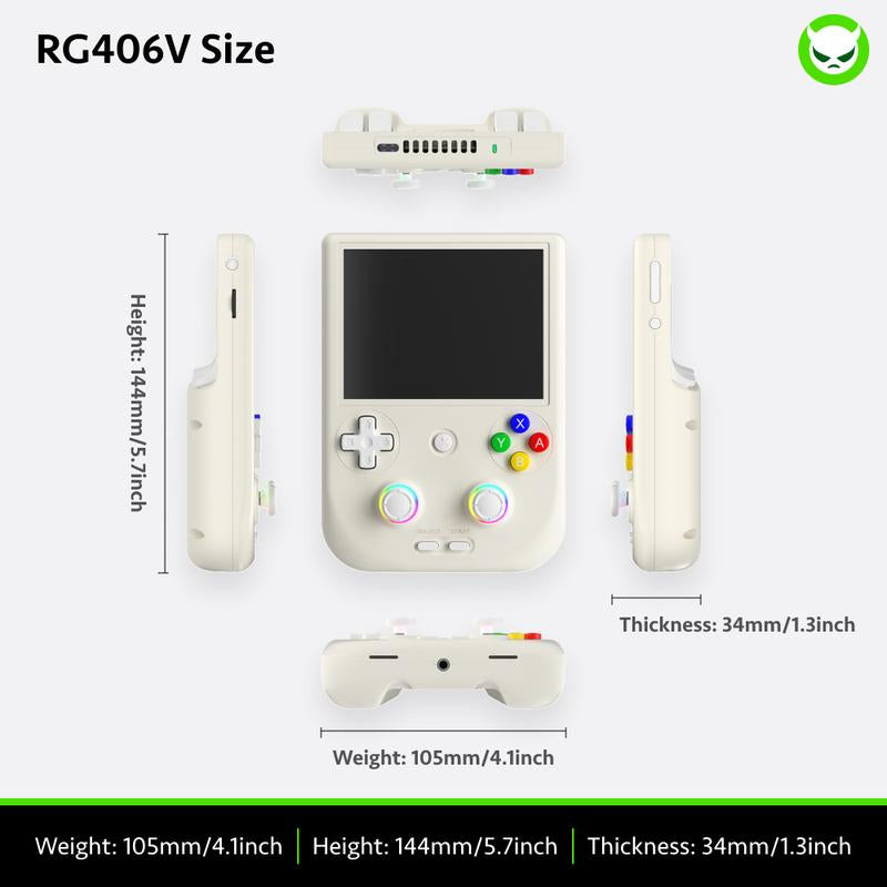 Anbernic RG406V Handheld Game Console【Buy 1 Get 1 Card Reader+1 Fancy Case+1 Screen Protector+1 Type-C Cable】Android 13 4-Inch IPS Touch Screen 960*720 Unisoc T820 Processor Bluetooth 3D Hall Joystick Ready to Play Gift Package