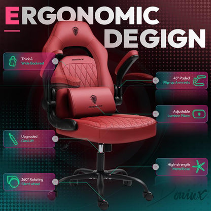 Dowinx Gaming Chair - Ergonomic Faux Leather with Breathable Mesh Backrest, Lumbar Support, Adjustable Swivel Task Chair with Head Cushion and Armrests