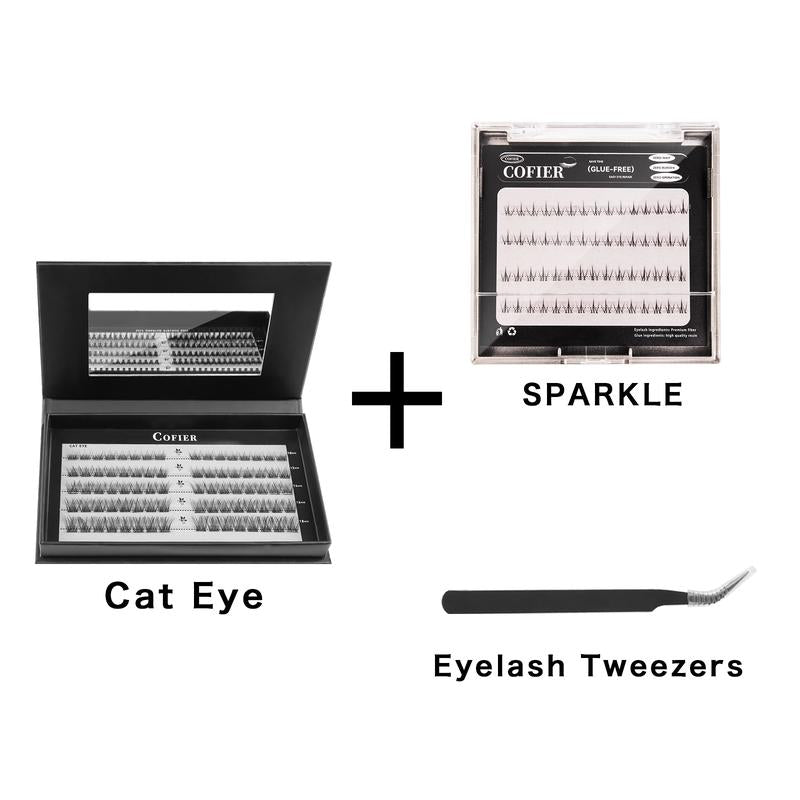 【Hot Style】Cofier No Glue Lash Kit Medical Jelly Adhesive Self Adhesive Individual Eyelashes, Easy Makeup Application with Tweezers (80/100/160 Pcs)