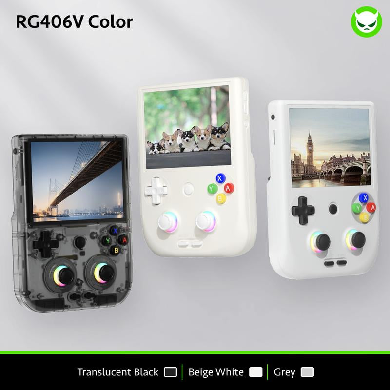Anbernic RG406V Handheld Game Console【Buy 1 Get 1 Card Reader+1 Fancy Case+1 Screen Protector+1 Type-C Cable】Android 13 4-Inch IPS Touch Screen 960*720 Unisoc T820 Processor Bluetooth 3D Hall Joystick Ready to Play Gift Package