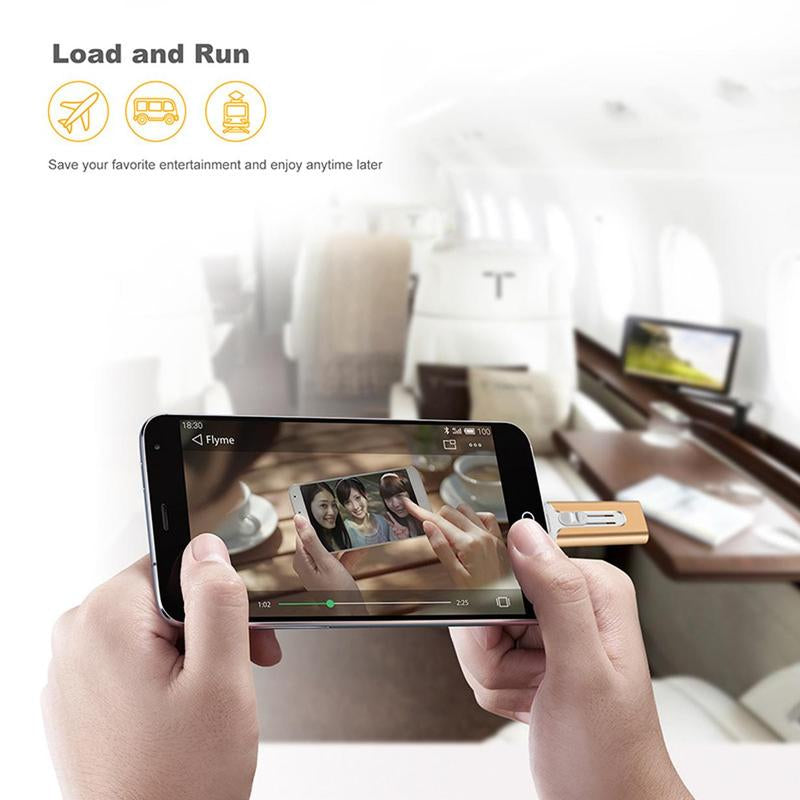 3-In-1 Flash Pen Drive, USB 3.0 Thumb Drive with Type-C Adapter, High Speed USB Flash Drive for Iphone Ipad Android Phone PC