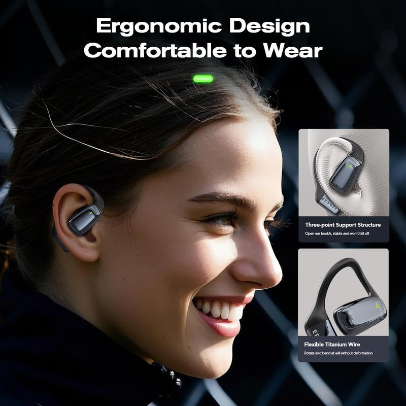 ERAZER XT82PRO Wireless Earbuds, Open-Ear Headphones, LED Lights Touchscreen, Ergonomic Ear Hooks, Ultra-Comfort, Snug Fit, Hifi Bass Stereo, Clear Calls, 30H Playtime, Bluetooth 5.4 Earbuds, Multipoint Connection, Electronic, Audio Headset
