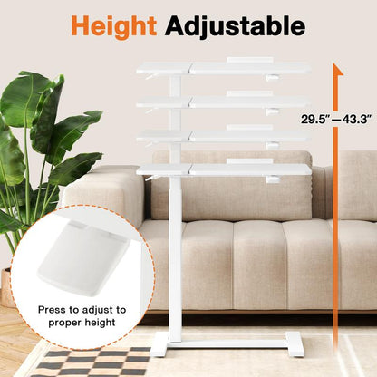 【Deal】Overbed Bedside Table with Wheels, Mobile Standing Stand up Rolling Laptop PC, Adjustable Height Tray, Side Computer Workstation for Home Use