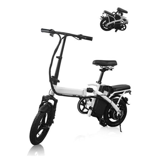 [Outdoorfun] 14Inch Folding Electric Bike 48V12Ah High Speed E Bike Air Tiresfront and Rear Disc Brake Design LED Range 32Miles Portable Electric Bicycle