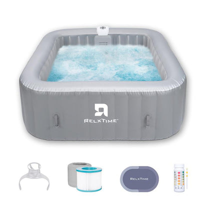 4 to 6 Person Inflatable Hot Tub,Inflatable Square Spa Portable Outdoor Hottub,130 Soothing Bubble Air Jets,Insulation Cover(Energy-Saving)